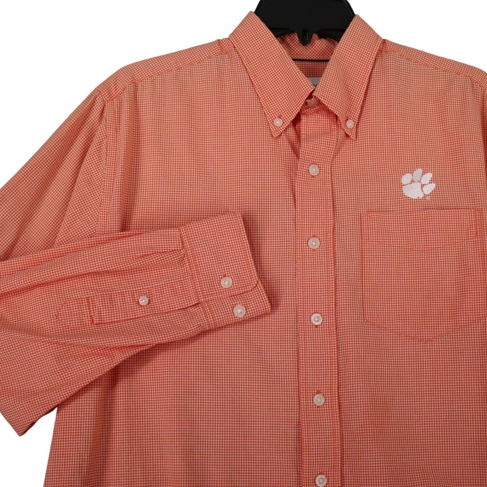 Clemson University Tigers Cutter & Buck Button Down Shirt Mens M Gingham Paw